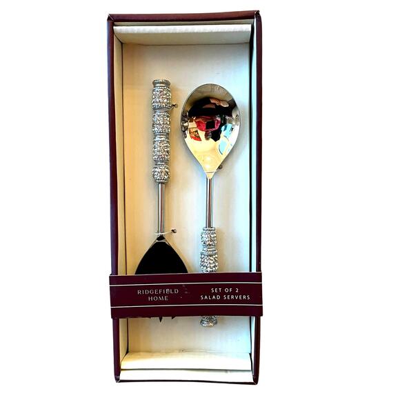 Ridgefield Home Silver Rhinestone Salad Serving Spoons Set of 2 Holiday Glam New - Picture 5 of 7